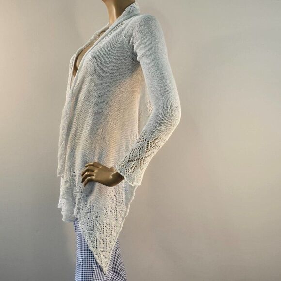 BCBGMaxazria Long Sleeve Sweater Wrap White Open Front Knit Cover Up Sz XS - Picture 10 of 12